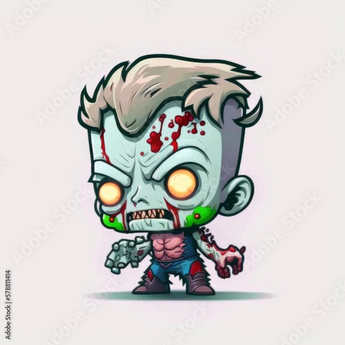 cartoon superhero zombie monster character illustration isolated on white background, caricature comic style art, deformed blue flat design, generative ai
