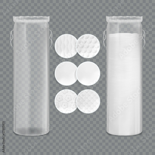 Realistic Detailed 3d Cosmetic Cotton Pads Set on a Transparent Background. Vector illustration of Soft Pad