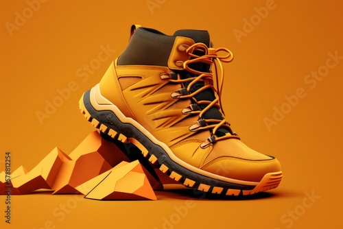 Trekking hiking shoe modern shoes on solid bright color studio background. Travel camping footwear photo