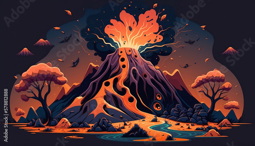 Lava eruption from volcano new quality universal colorful technology stock image illustration design, generative ai