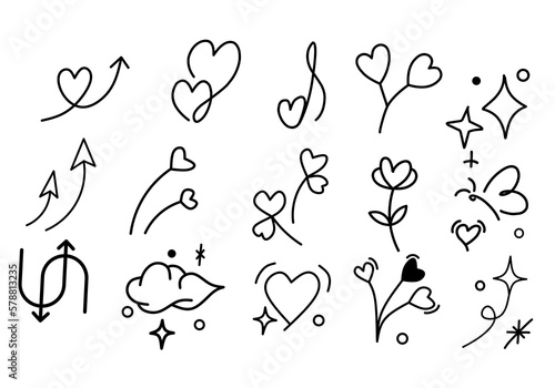  decoration in pictures by hand, diverse images of hearts, transparent PNG files
