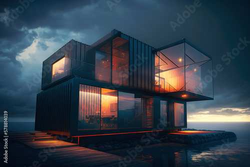 House made of shipping containers. Created with Generative AI technology.