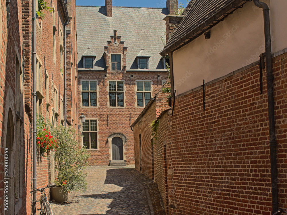 Fototapeta premium Medieval houses in Groot Begijnhof beguinage, UNESCO world heritage site in Leuven, Flanders, Belgium