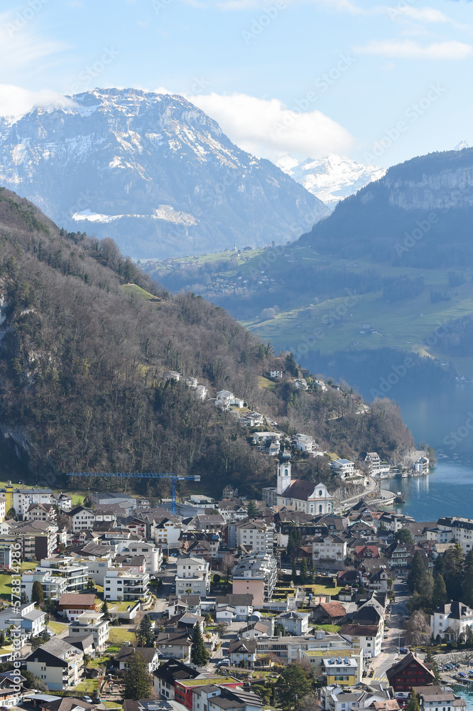 Village of Gersau with Fronalpstock in the background Village of Gersau with Fronalpstock in the background