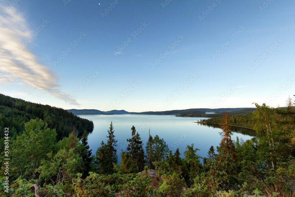 Scenic view over Swedish countryside along the High Coast Trail (Höga Kustenleden)