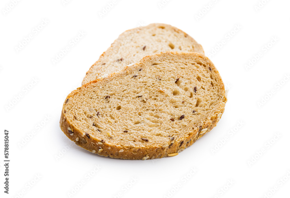 Sliced whole grain bread. Tasty wholegrain pastry with seeds isolated on white background. Sliced whole grain bread. Tasty wholegrain pastry with seeds isolated on white background.