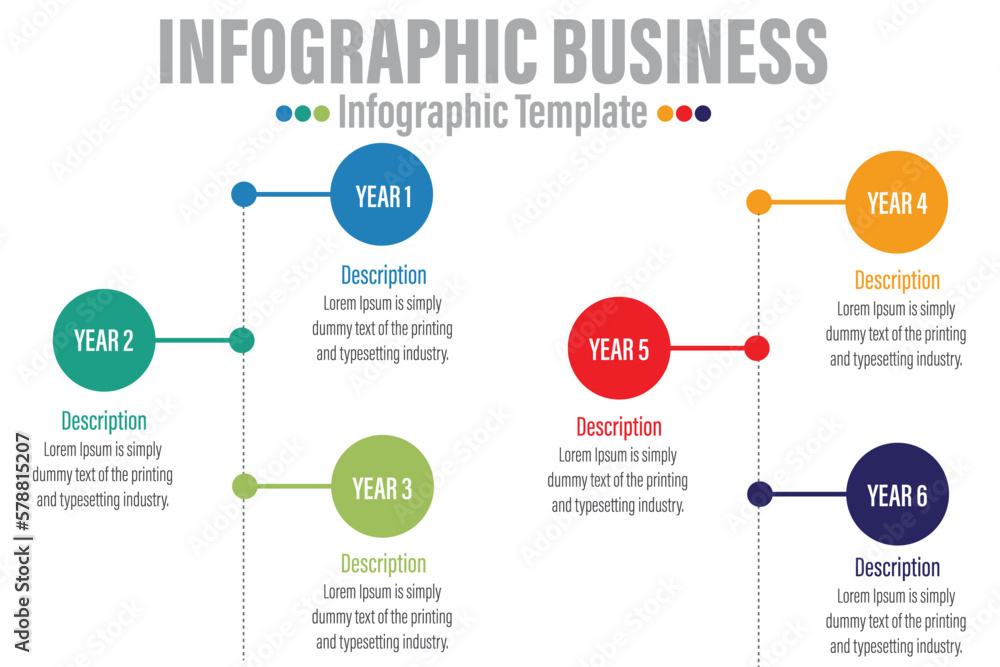 Naklejka premium 6 Steps modern Timeline diagram calendar with Yearly rectangle title , presentation vector infographic. Infographic template for business.