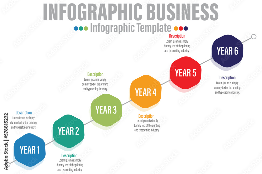 6 Steps modern Timeline diagram calendar with Yearly and pip , presentation vector infographic. Infographic template for business.
