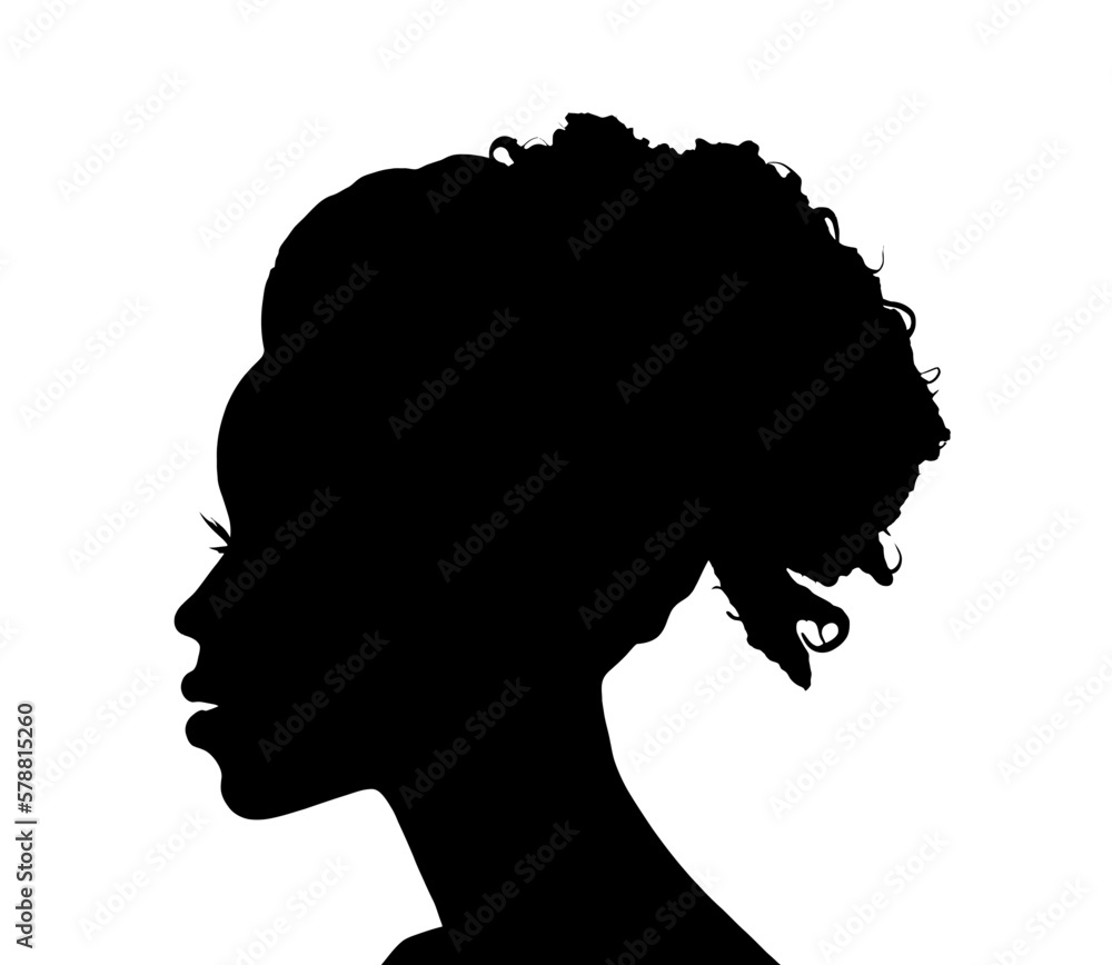 Silhouette of a black women seen from the side, vector clip art