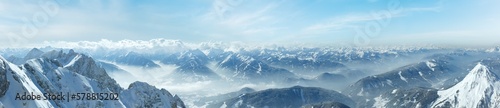 Obraz na płótnie Winter hazy view from Dachstein mountain massif top to Schladming and Filzmoos region (Austria). w salonie