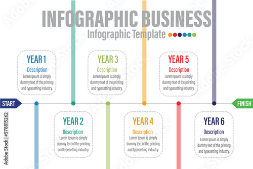 6 Steps modern Timeline diagram calendar with Yearly rectangle title , presentation vector infographic. Infographic template for business.