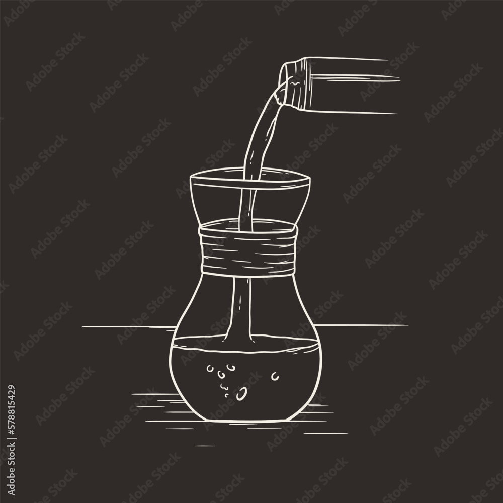 Pouring water into a transparent flower vase line art Pouring water into a transparent flower vase line art