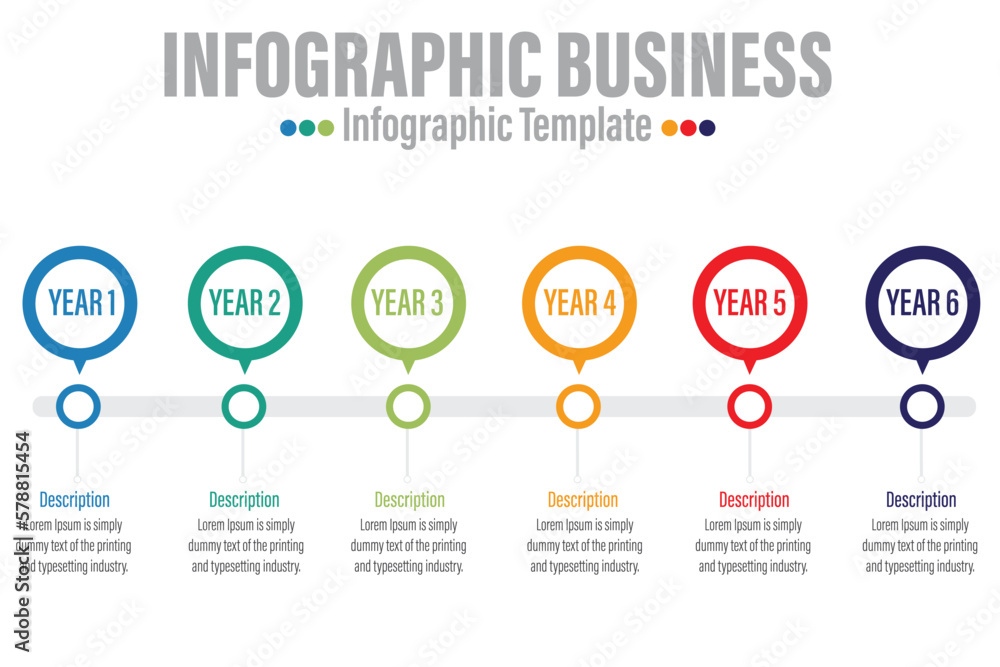 6 Year and  modern Timeline diagram calendar with circle, presentation vector infographic. Infographic template for business. 