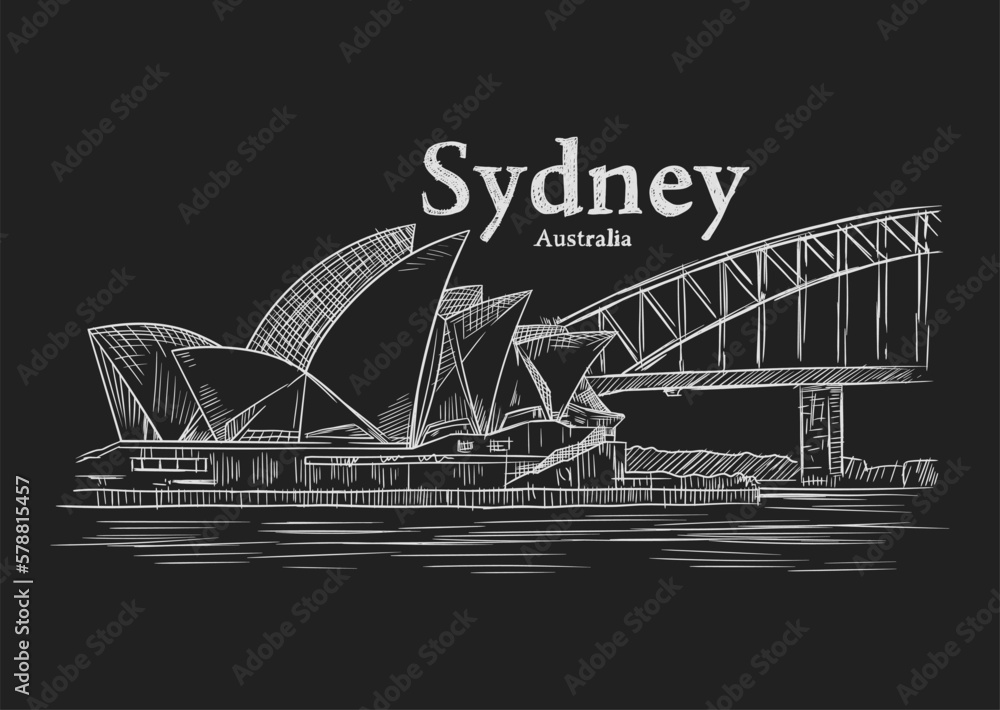 Fototapeta premium Hand drawn black and white illustration of Sydney