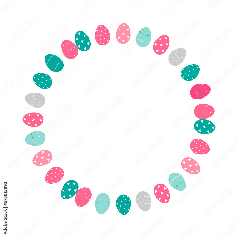 Easter flower wreath . Easter frame with decorated eggs and flowers and symbols of bright Easter Easter flower wreath . Easter frame with decorated eggs and flowers and symbols of bright Easter
