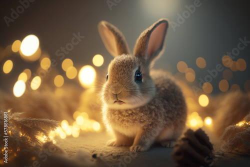  Baby rabbit christmas atmosphere. Generative Ai 