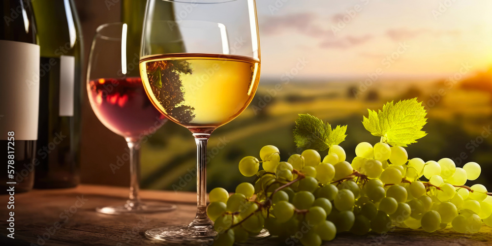 Wine Tasting in the Vineyard. Horizontal banner illustration. Generative AI