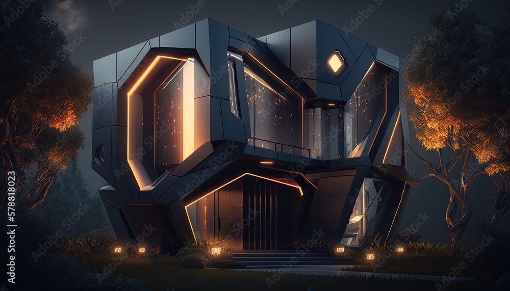 Neo-futuristic house with volumetric lightings and unreal engine from the future Neo-futuristic house with volumetric lightings and unreal engine from the future