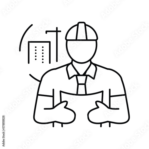building superintendent repair worker line icon vector illustration