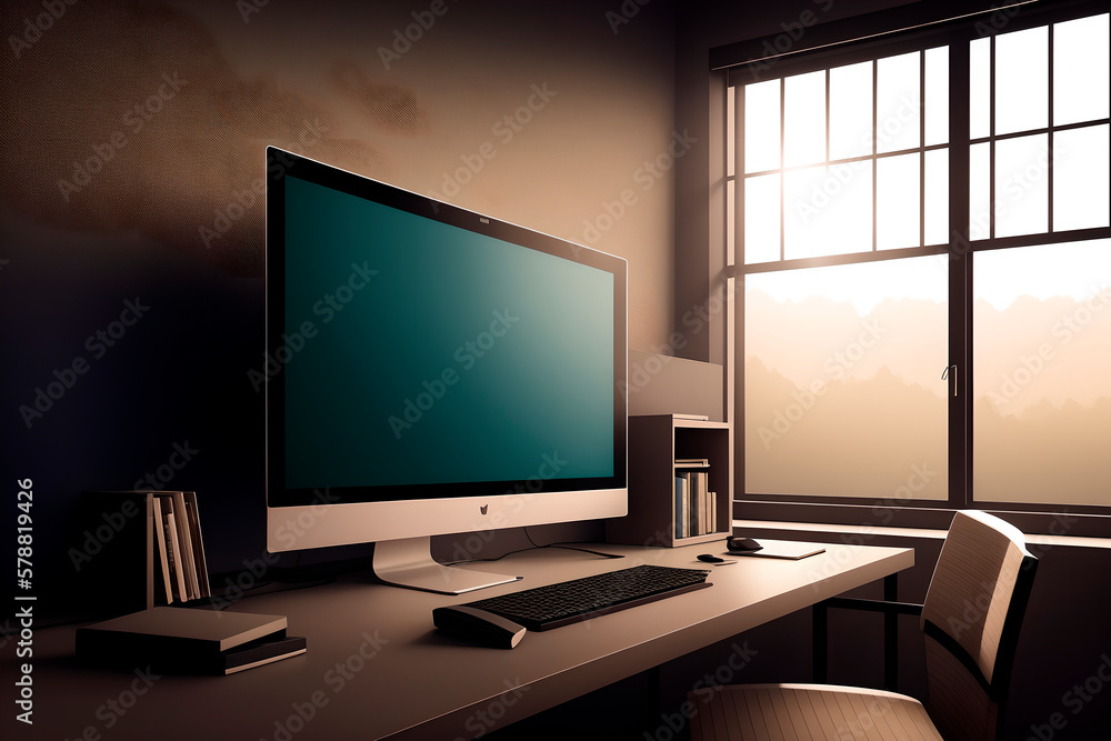 Fototapeta premium monitor on computer table. Generative AI