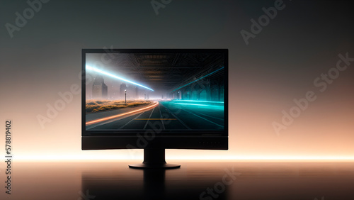 monitor on computer table. Generative AI