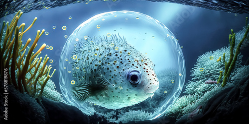 A surrealistic sea life scene featuring an alien was created by generative ai for mobile wallpaper