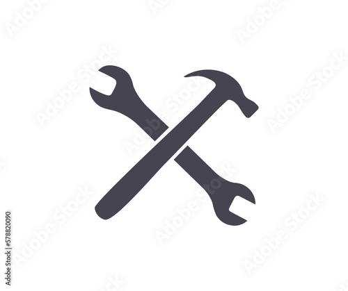 Wrench and hammer, tools icon design. Construction, fix, repair, settings, build, engineer, engineering, architect, architecture, tools, builder vector design and illustration.