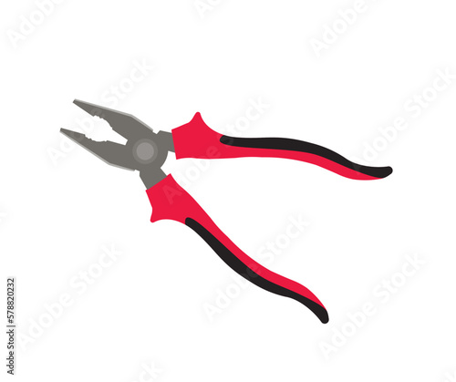 A black and red hand pliers logo design. Combination pliers tool. Necessary hand tool. Construction tool. Pliers vector design and illustration.
