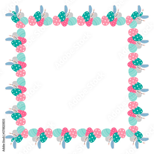 Easter flower wreath . Easter frame with decorated eggs and flowers and symbols of bright Easter © Tatyana Olina