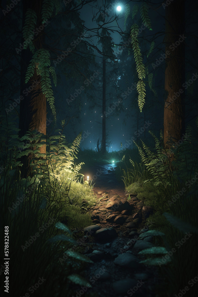 Night view in the forest generative AI