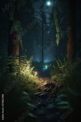 Night view in the forest generative AI