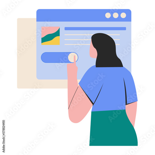 On and off toggle switch button. Vector illustration of woman pulling toggle switch slider. Drawing of turn on preferences