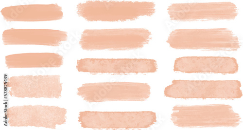 Set of different grunge peach, ink paint brush strokes. Artistic design elements, grungy background vector illustration