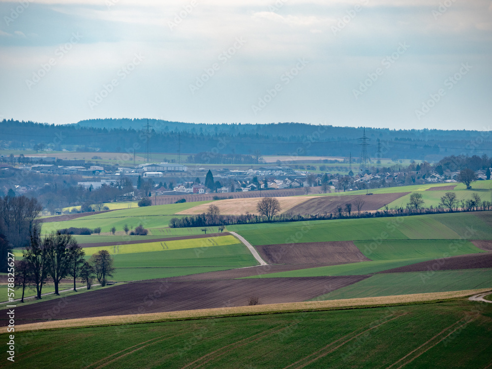 Hügelige Agrarlandschaft im Winter