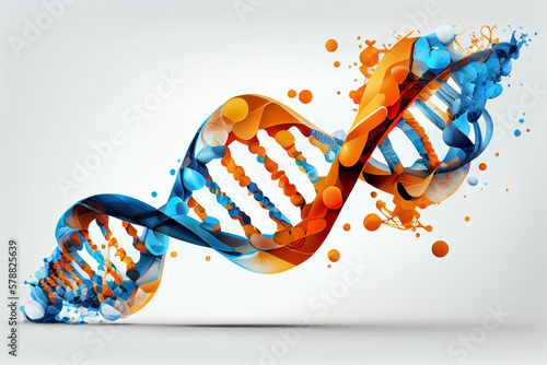 Modern DNA structure in microscope with neon color detail