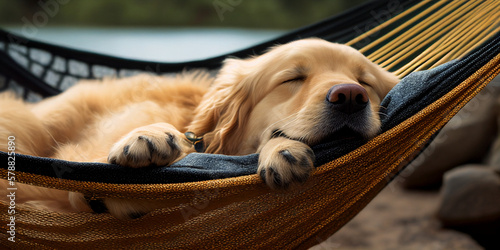 Fototapeta golden retriever sleeping in a hammock