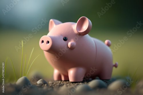 Generative AI illustration of piggy bank on ground © kegfire