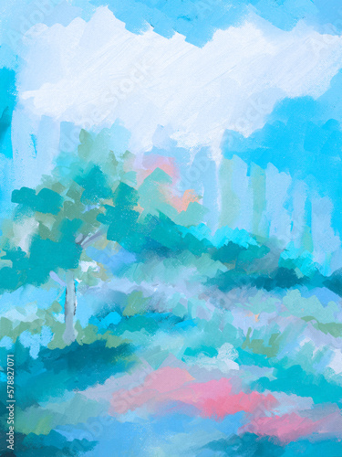 Impressionistic Colorful Path or Pathway Through the Park -Digital Painting, Illustration, Art, Artwork, Background Backdrop, or Wallpaper