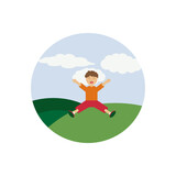Young fun guy in the park. Beautiful nature. Vector illustration.