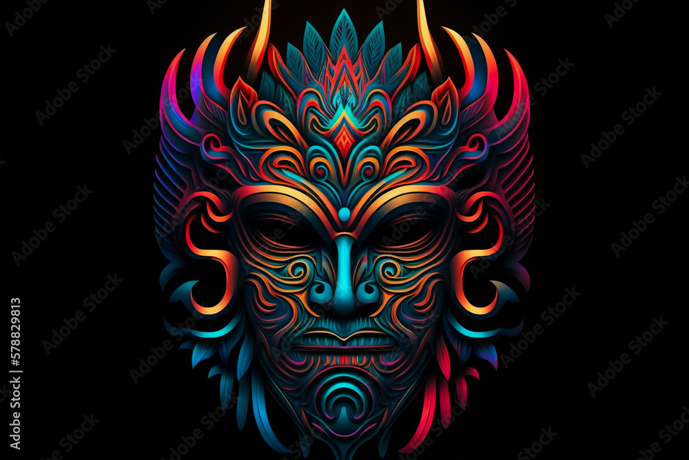 Fototapeta premium Electric Elegance: Neon-Colored Tribal Mask. Ai generative