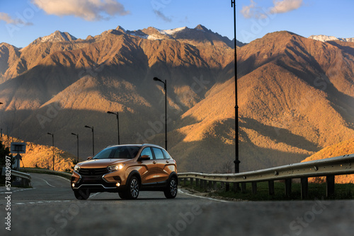 car on the background of mountains