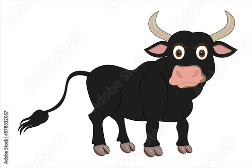Black bull on white background