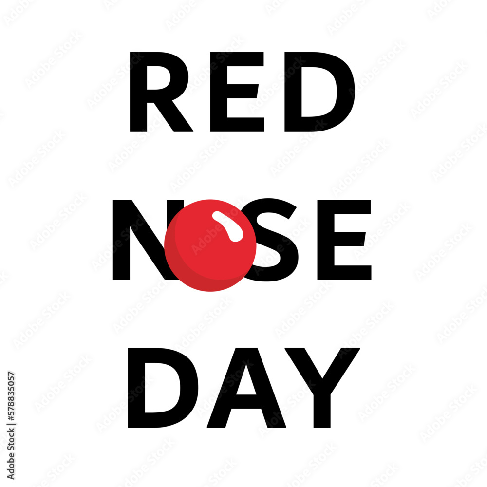 International Red Nose Day Relief) 2023 typography with red arrow button. icons for web