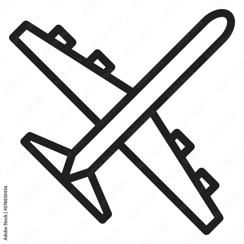 Flying airplane icon. Black line plane symbol Flying airplane icon. Black line plane symbol