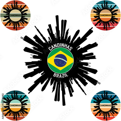 Canoinhas Skyline Silhouette Brazil Flag Travel Souvenir Sticker Vector Illustration SVG EPS AI