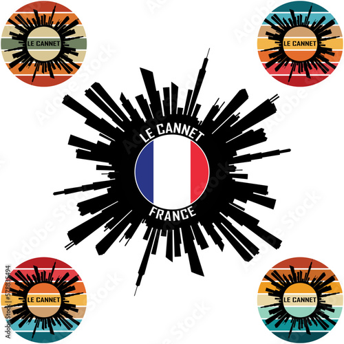Fototapeta Le Cannet Skyline Silhouette France Flag Travel Souvenir Sticker Vector Illustra