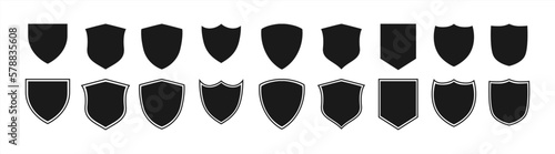 Shield icon set in vintage style. Protect shield security line icons. Badge quality symbol, sign, logo or emblem. Vector illustration 10 eps.