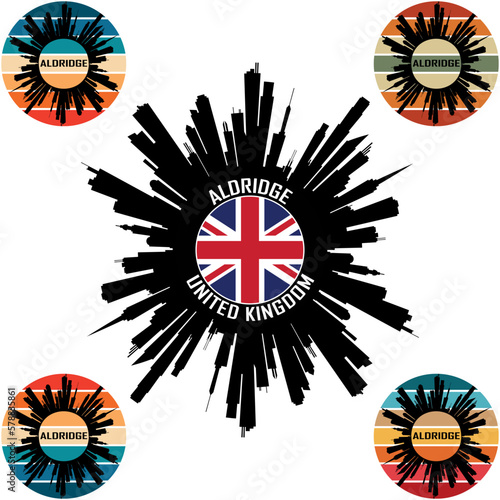Aldridge Skyline Silhouette UK Flag Travel Souvenir Sticker Vector Illustration SVG EPS AI photo