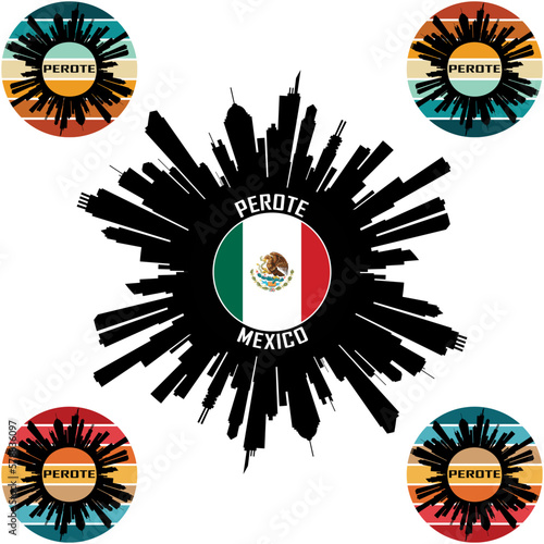Perote Skyline Silhouette Mexico Flag Travel Souvenir Sticker Vector Illustration SVG EPS AI photo