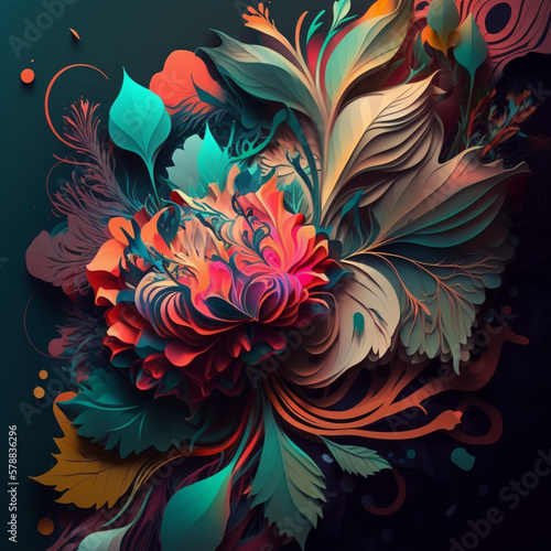 Abstract art with colorful flowers   AI Generated